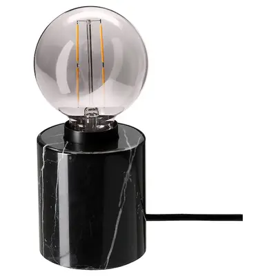 Stona lampa sa sijalicom, mermer crna/sivo bistro staklo, 95 mm