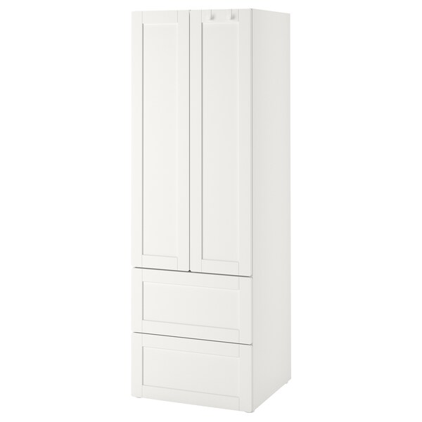 Garderober, bijela s okvirom/s 2 fioke, 60x42x181 cm