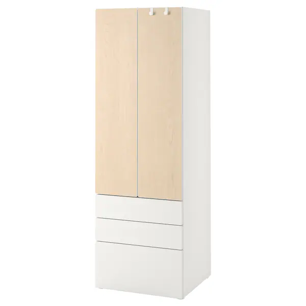 Garderober, bijela/breza s 3 fioke, 60x42x181 cm