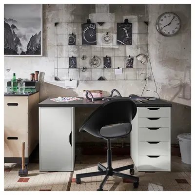 Radni sto, tamnosiva/bijela, 140x60 cm