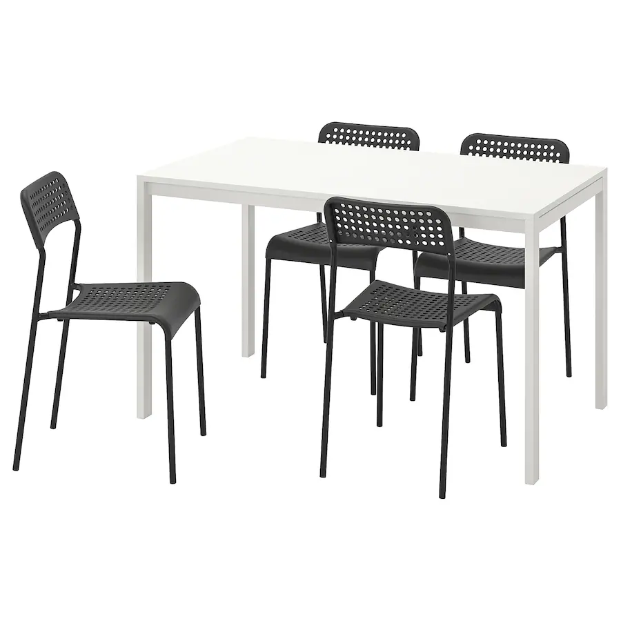Sto i 4 stolice, bijela/crna, 125 cm