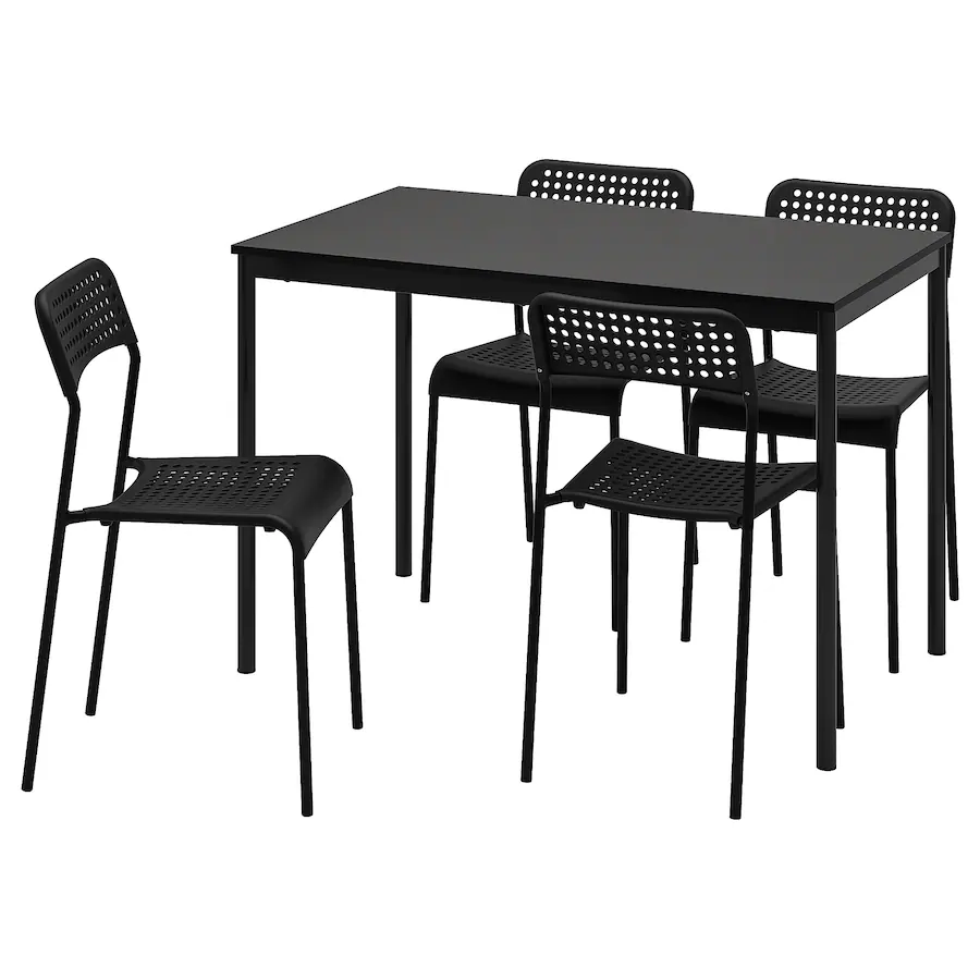 Sto i 4 stolice, crna/crna, 110x67 cm