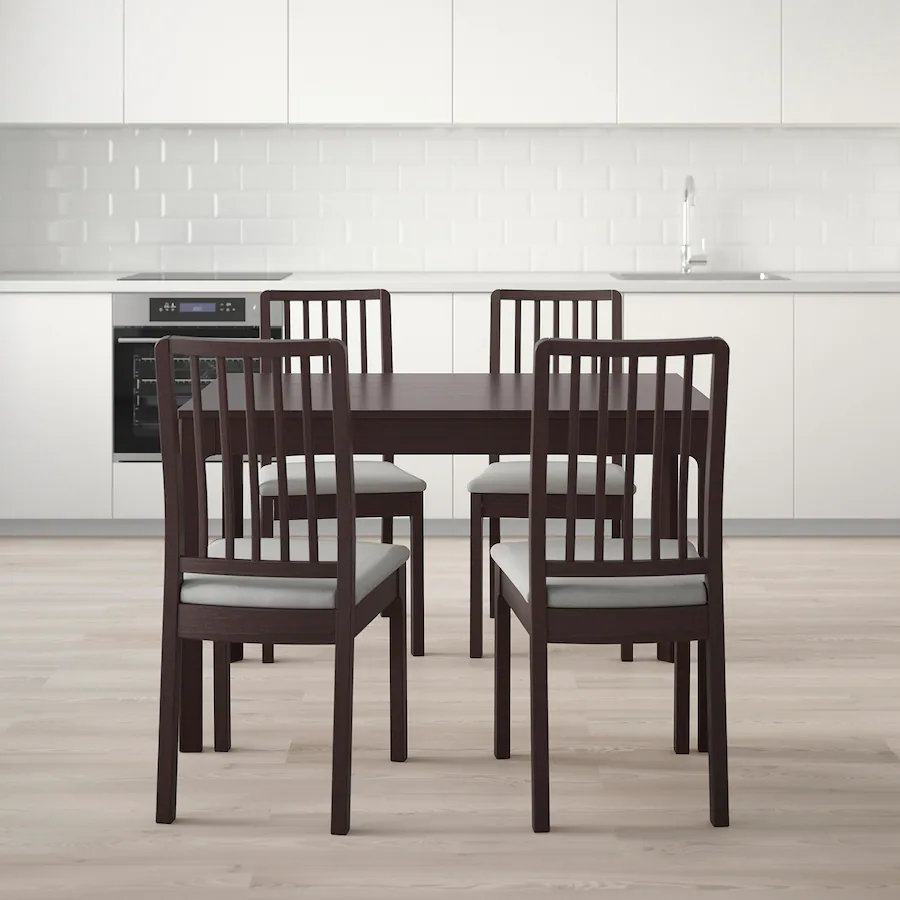 Sto i 4 stolice, tamnosmeđa/Orrsta svijetlosiva, 120/180 cm
