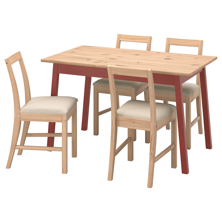 Sto i 4 stolice, svijetlosmeđe bajcovano crveno bajcovano/Katorp svijetlosmeđe bajcovano, 125 cm