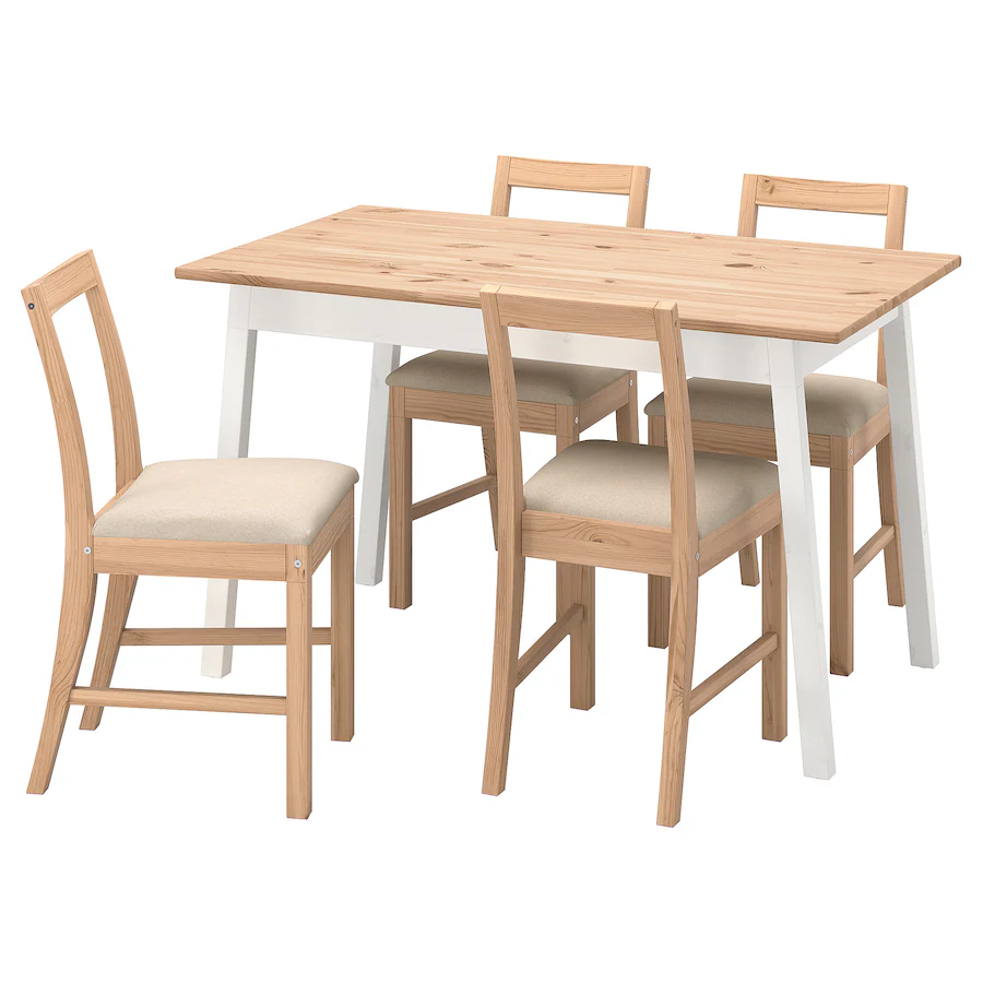 Sto i 4 stolice, svijetlosmeđe bajcovano bijelo bajcovano/Katorp svijetlosmeđe bajcovano, 125 cm