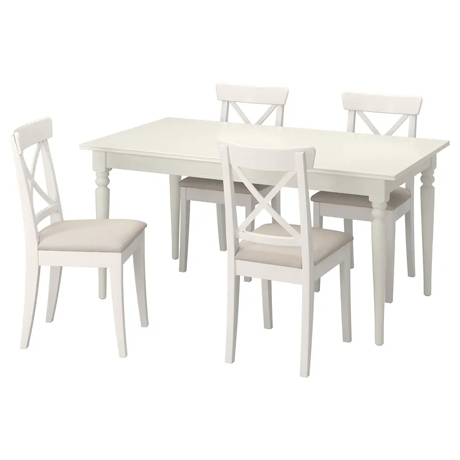 Sto i 4 stolice, bijela/Hallarp bež, 155/215 cm