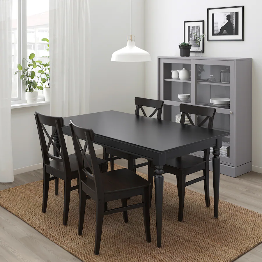 Sto i 4 stolice, crna/smeđe-crna, 155/215 cm