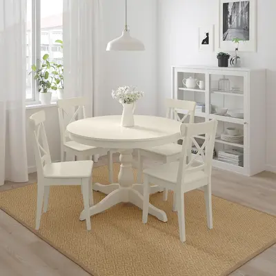Sto i 4 stolice, bijela/bijela, 110/155 cm
