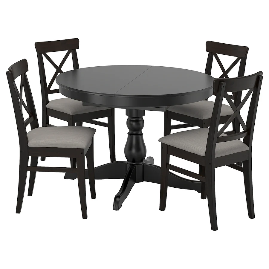 Sto i 4 stolice, crna/Nolhaga siva/bež, 110/155 cm