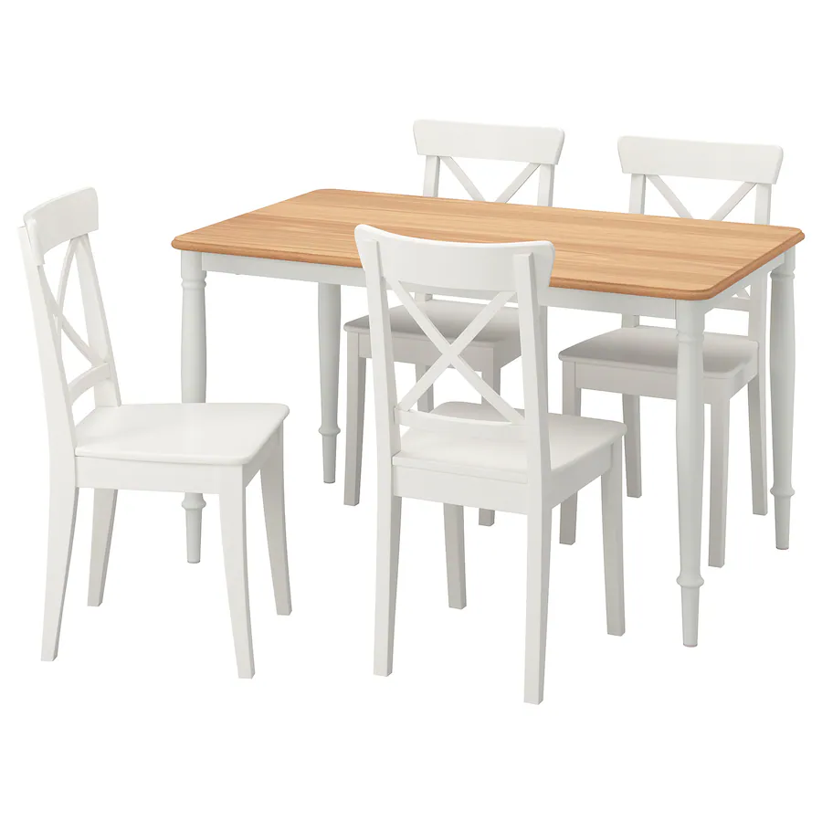 Sto i 4 stolice, hrastov furnir bijela/bijela, 130x80 cm