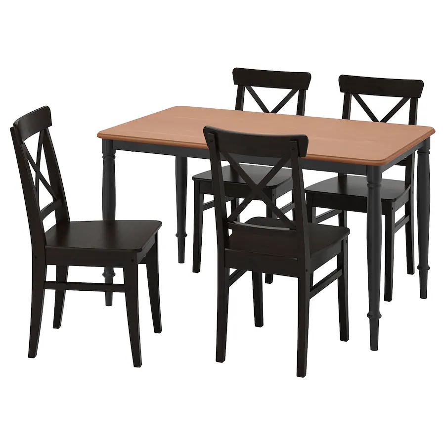 Sto i 4 stolice, borov furnir crna/smeđe-crna, 130x80 cm