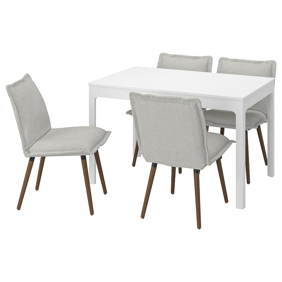 Sto i 4 stolice, bijela/Kilanda svijetlobež, 120/180 cm