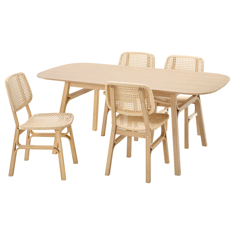 Sto i 4 stolice, bambus/bambus, 180x90 cm