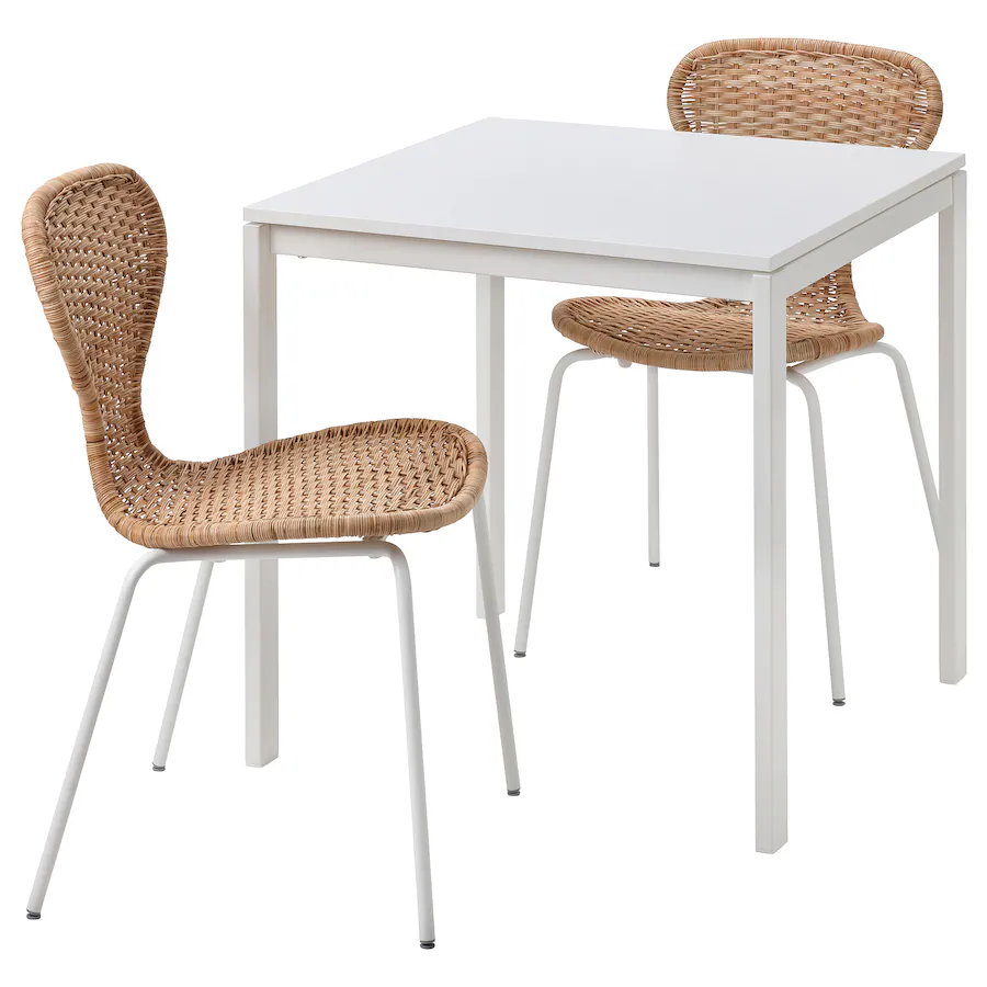 Sto i 2 stolice, bijela bijela/ratan bijela, 75x75 cm
