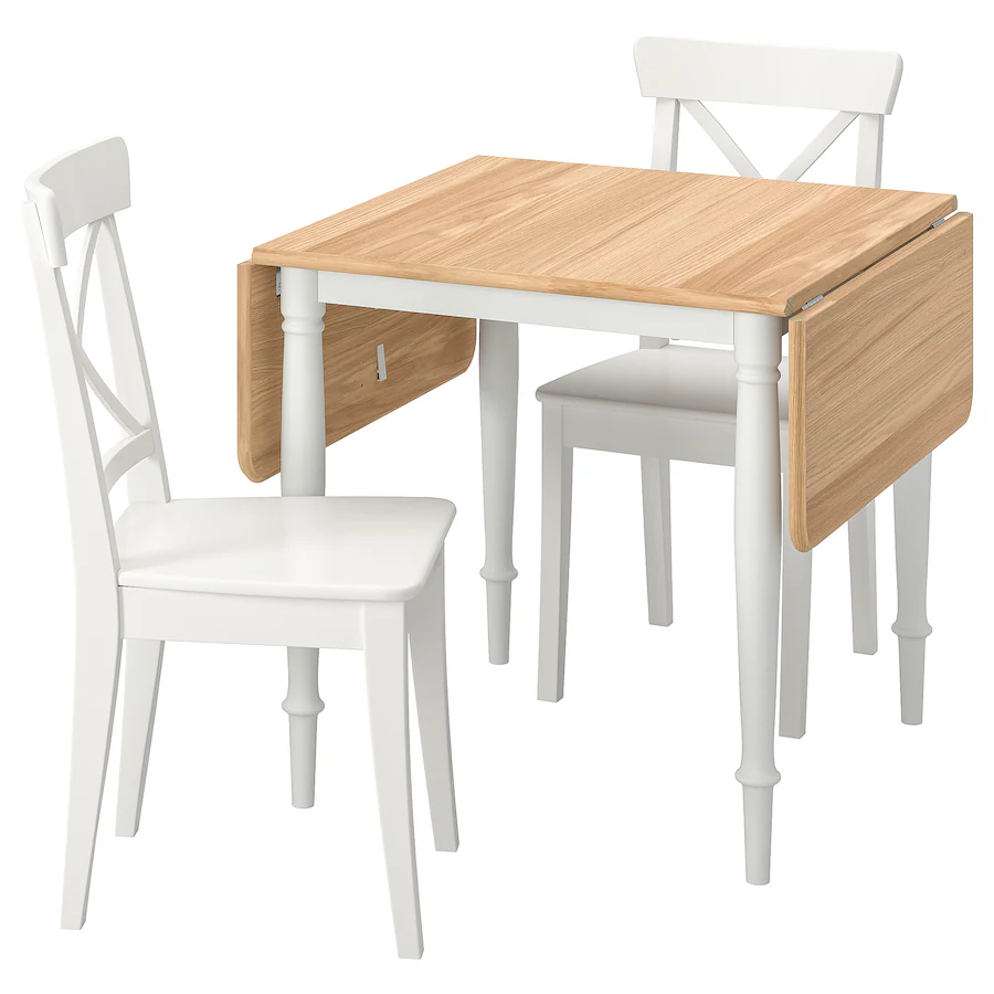 Sto i 2 stolice, hrastov furnir bijela/bijela, 74/134x80 cm