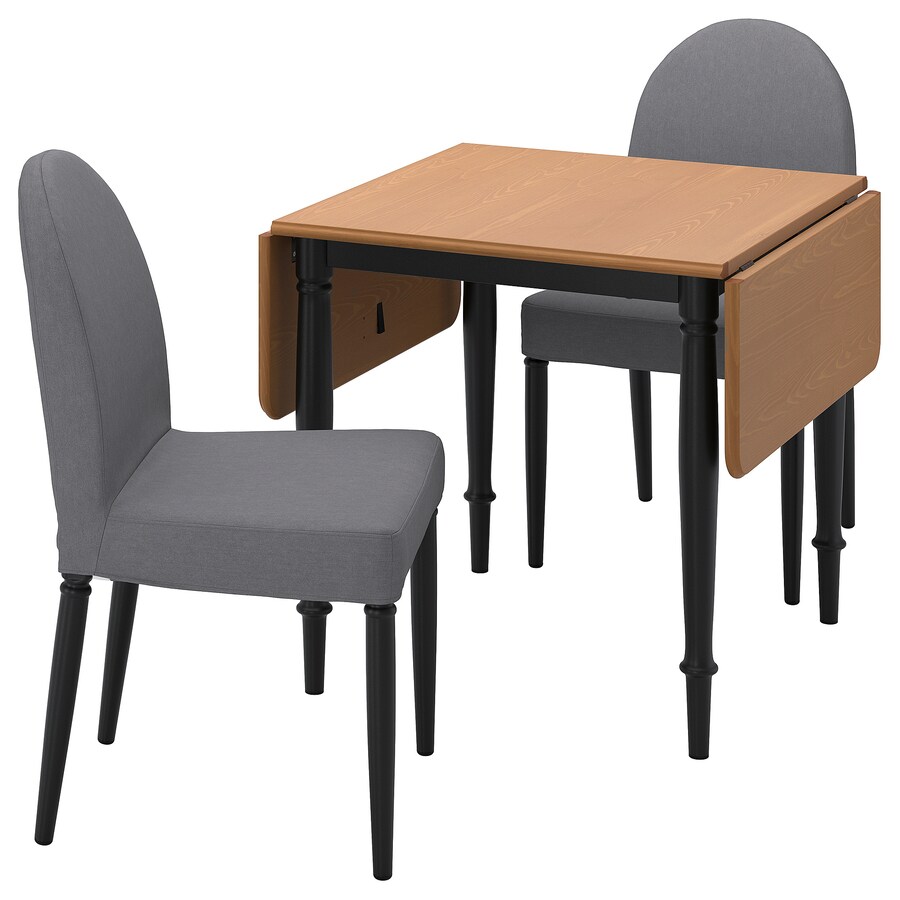 Sto i 2 stolice, borov furnir crna/Vissle siva, 74/134x80 cm