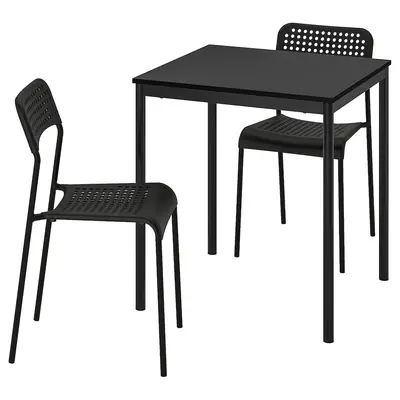 Sto i 2 stolice, crna/crna, 67x67 cm