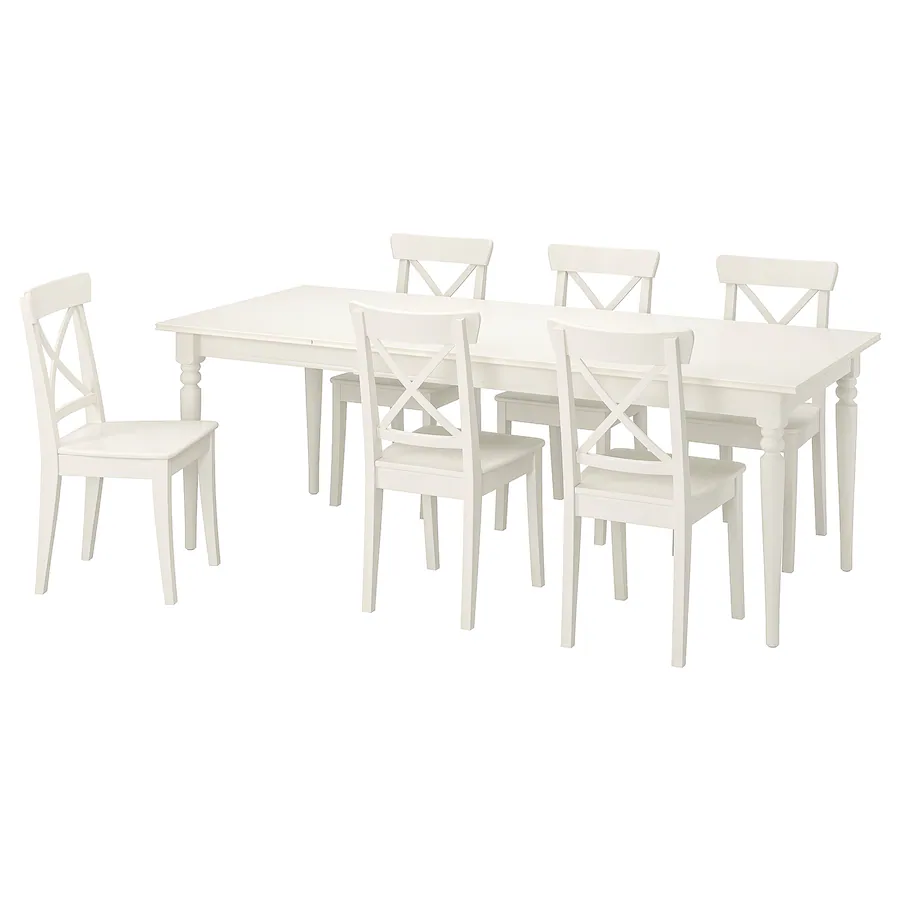 Sto i 6 stolica, bijela/bijela, 155/215 cm