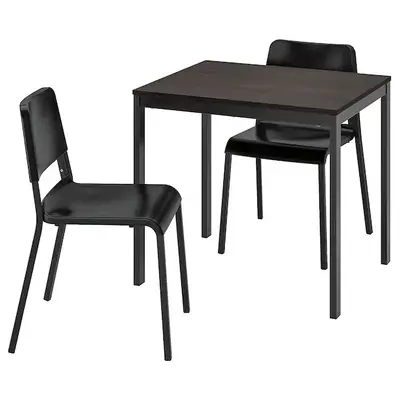 Sto i 2 stolice, crna tamnosmeđa/crna, 80/120 cm