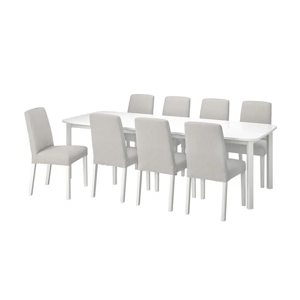 Sto i 8 stolica, bijela/Orrsta svetlosiva, 150/205/260 cm