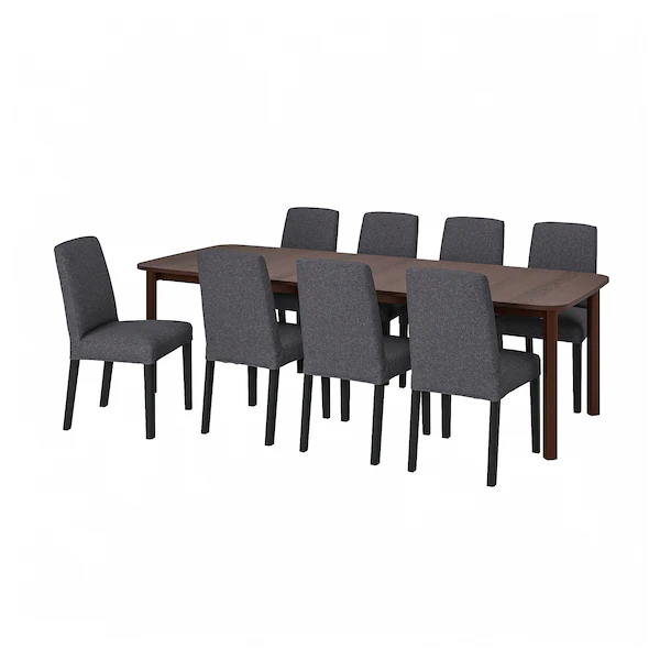 Sto i 8 stolica, smeđa/Gunnared siva, 150/205/260 cm
