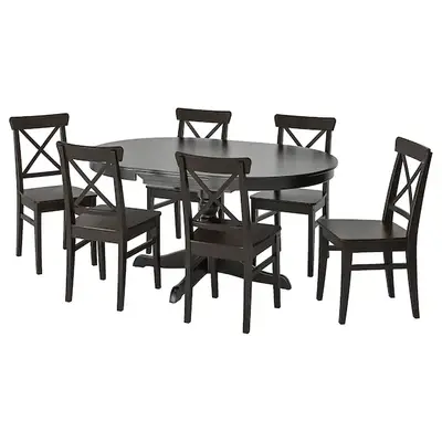 Sto i 6 stolica, crna/smeđe-crna, 110/155 cm