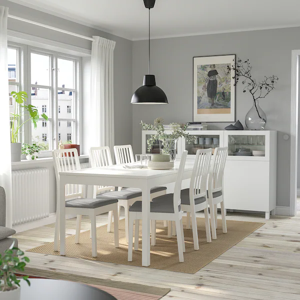 Sto i 6 stolica, bijela bijela/Orrsta svijetlosiva, 120/180 cm