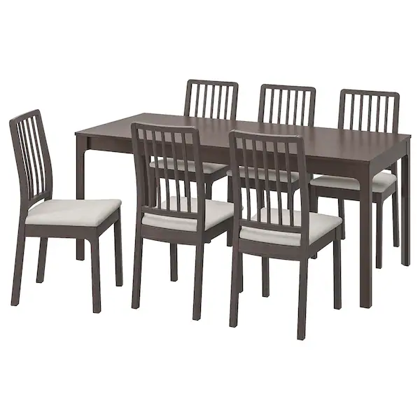 Sto i 6 stolica, tamnosmeđa tamnosmeđa/Orrsta svijetlosiva, 120/180 cm