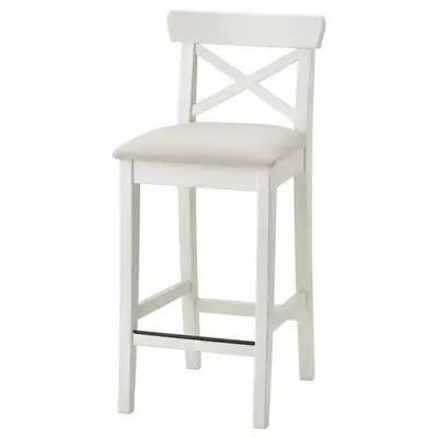 Barska stolica s naslonom, bijela/Hallarp bež, 65 cm