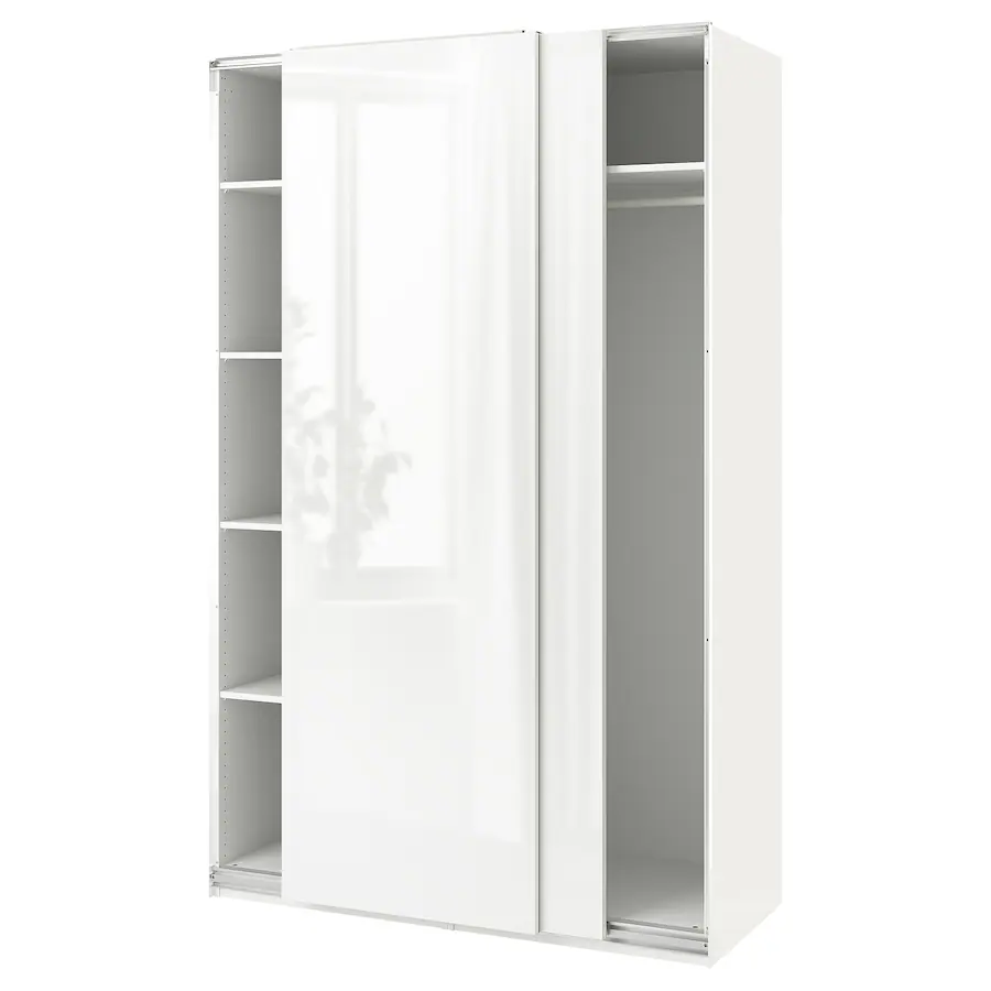 Garderober, bijela/v. sjaj bijela, 150x66x236 cm