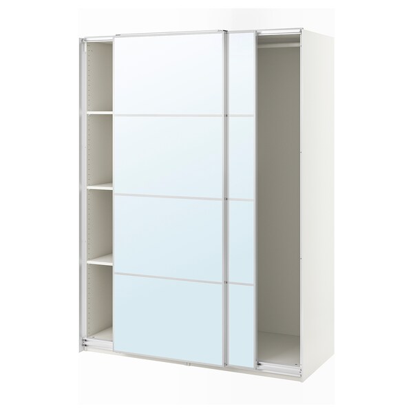 Garderober, bijela/ogledalo, 150x66x201 cm