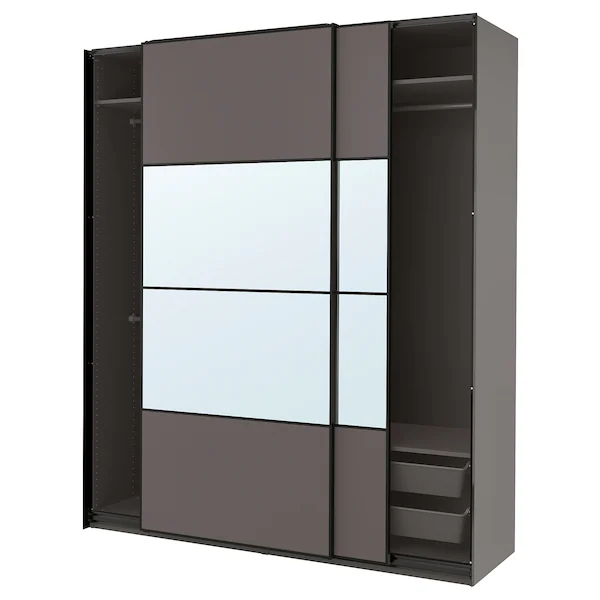 Kombinacija garderobera, tamnosiva dvostrano/tamnosiva ogledalo, 200x66x236 cm