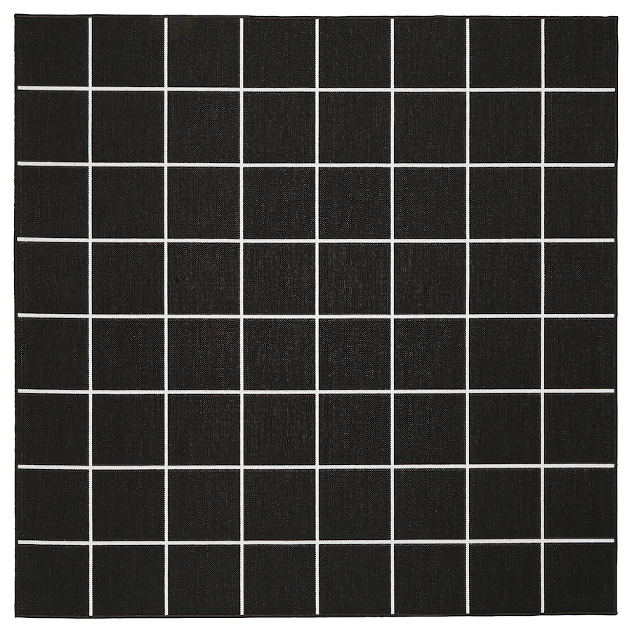 Ravno tkani tepih, unutra/spolja, crna/bijela, 200x200 cm