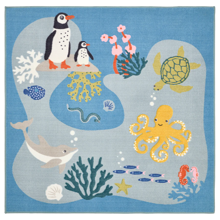 Tepih, šara s okeanskim životinjama/raznobojno, 133x133 cm