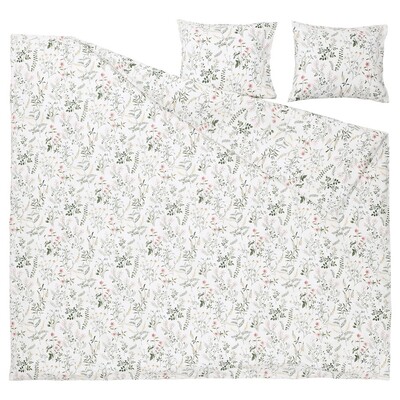 Jorganska navlaka i 2 jastučnice, bijela/cvjetna šara, 200x200/50x60 cm