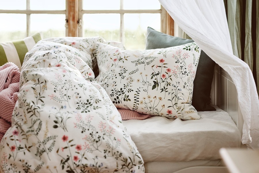 Jorganska navlaka i 2 jastučnice, bijela/cvjetna šara, 200x200/50x60 cm
