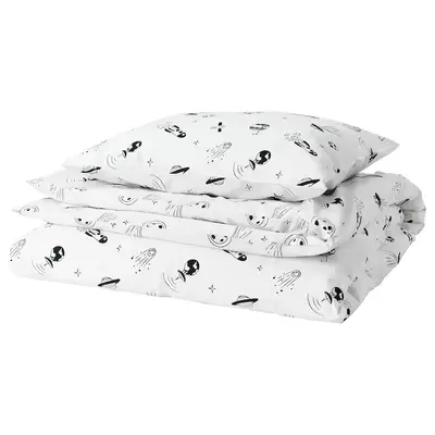 Jorganska navlaka i jastučnica, svemir bijela/crna, 150x200/50x60 cm