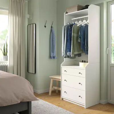 Otvoreni garderober s 3 fioke, bijela, 70x199 cm