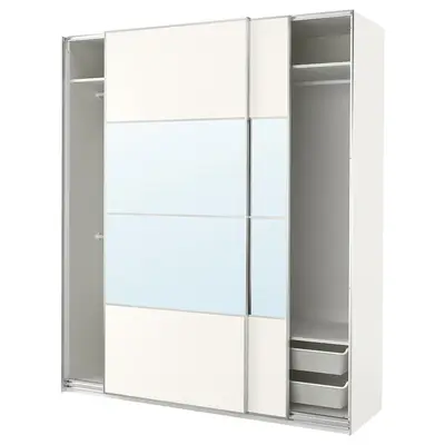 Kombinacija garderobera, bijela dvostrano/bijela ogledalo, 200x66x236 cm