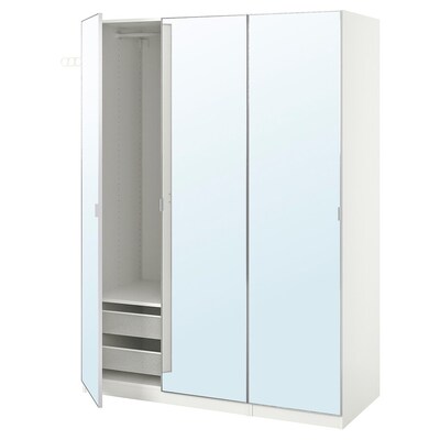 Kombinacija garderobera, bijela/ogledalo, 150x60x201 cm