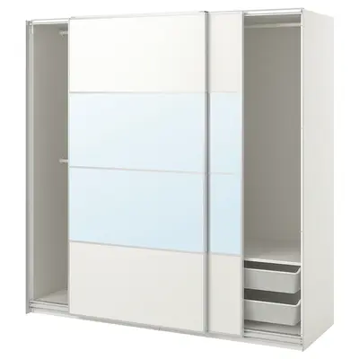 Kombinacija garderobera, bijela dvostrano/bijela ogledalo, 200x66x201 cm