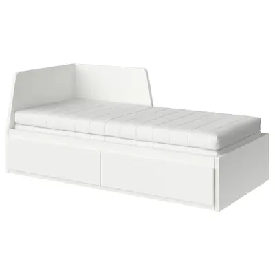 Dnevni krevet s 2 fioke/2 dušeka, bijela/Åfjäll srednje tvrdo, 80x200 cm