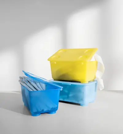 Kutija s poklopcem, žuta/plava, 17x10 cm