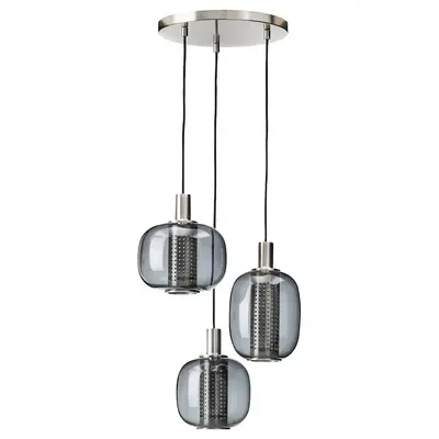 Visilica s 3 lampe, niklovano/siva staklo