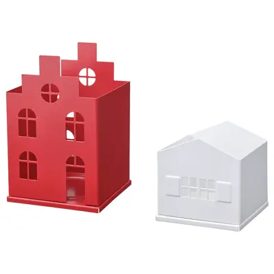Držač top svijeće, 2 kom, kuća crvena/bijela