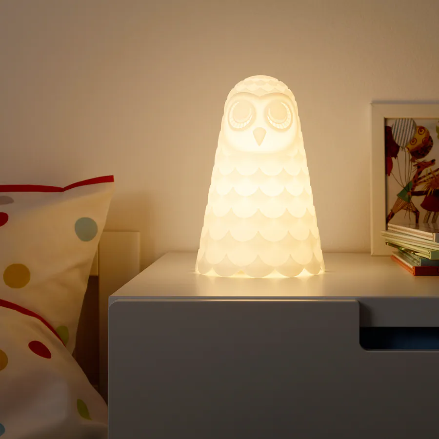 LED stona lampa, bijela/sova, 23 cm