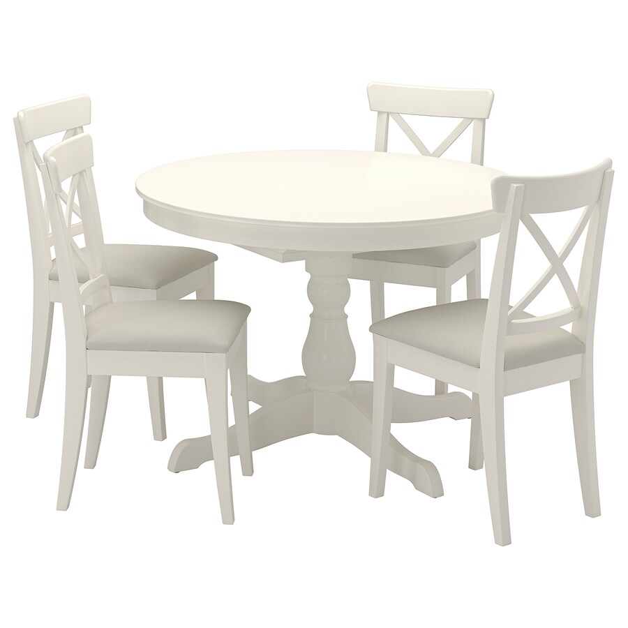 Sto i 4 stolice, bijela/Hallarp bež, 110/155 cm