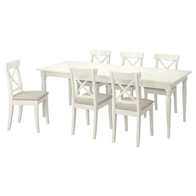 Sto i 6 stolica, bijela bijela/Hallarp bež, 155/215 cm