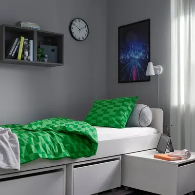 Jorganska navlaka i jastučnica, zelena/dezenirano, 150x200/50x60 cm