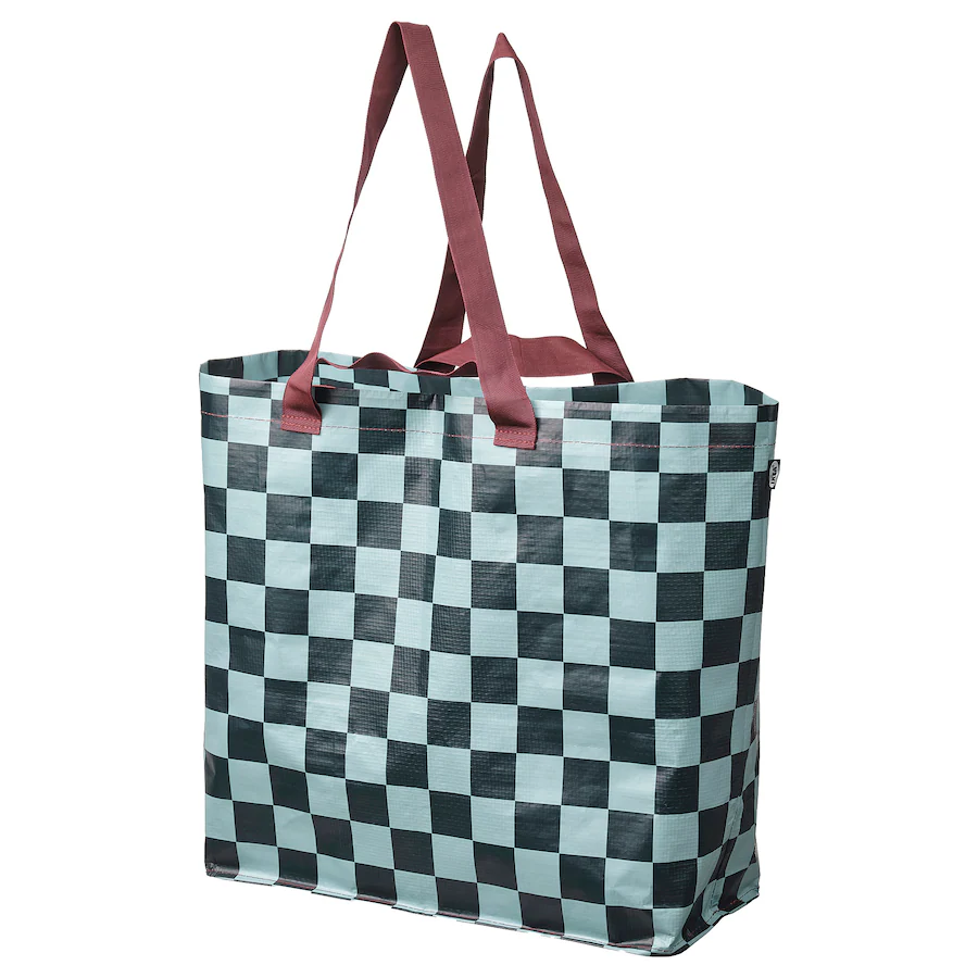Ručna torba, crno-plava/svijetlosiva-tirkizna karo šara, 18x45x45 cm/36 l
